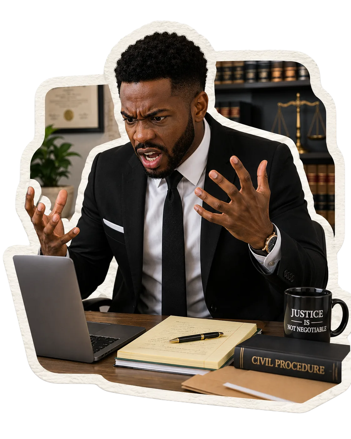 Frustrated attorney at his desk