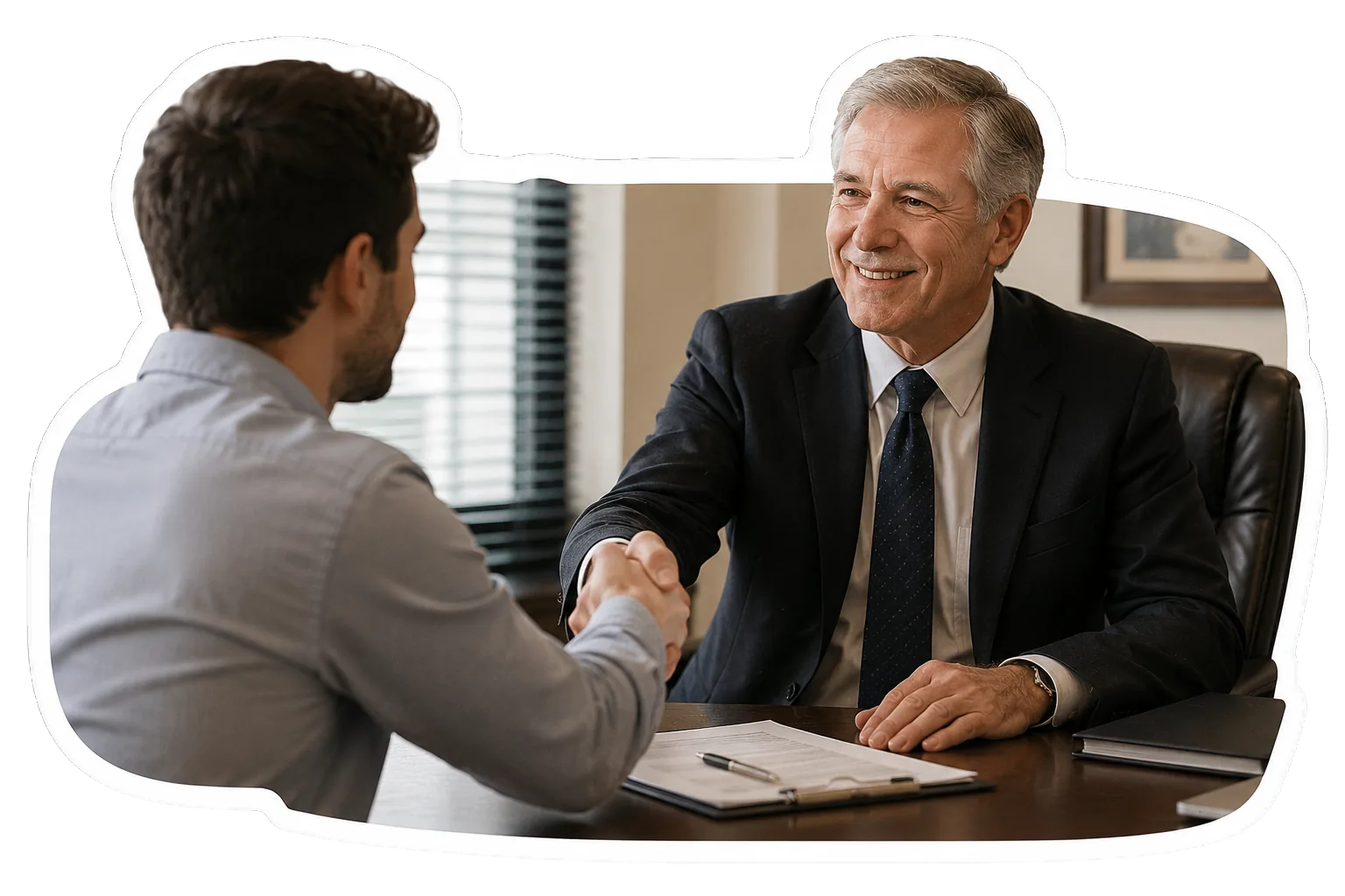 Attorney shaking hands with a new client